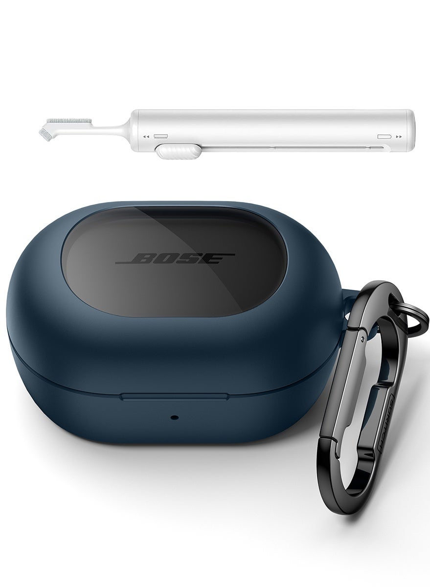 for Bose QuietComfort Earbuds Case 2024, Magnetic Bumper, Rugged Shockproof Protective Cover with Carabiner Cleaning Kit Removal Tool, Blue