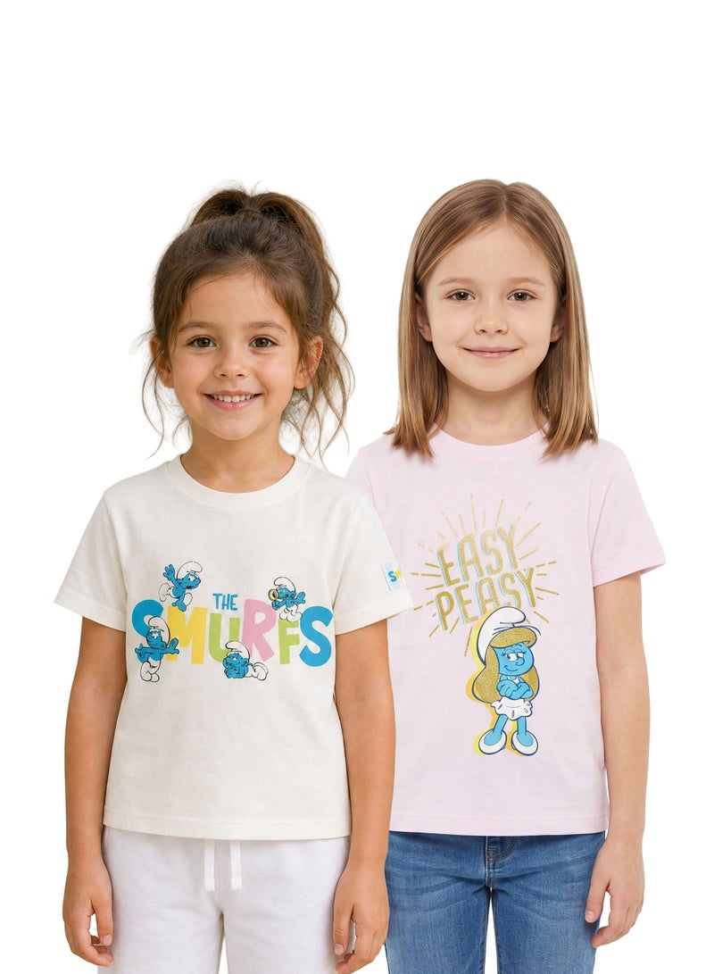 The Smurfs Girls’ Smurfette Graphic T-Shirt Pack of 2– Short-Sleeve Crew-Neck Cartoon Casual Top - Image 1