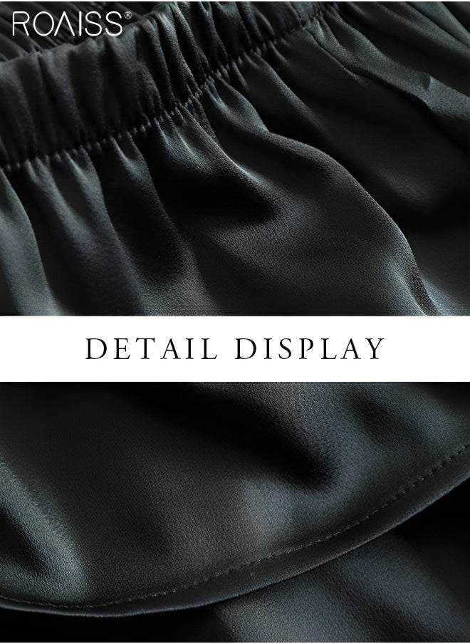 Women's Satin Silky Straight Pants Casual Wide-Leg Pants With Elasticated Waist And Draped Feel