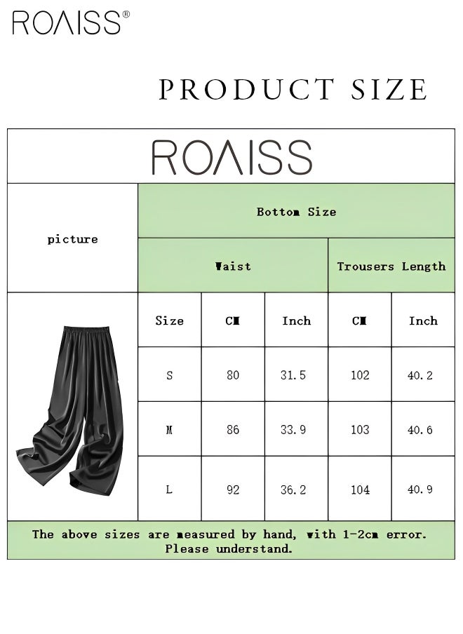 Women's Satin Silky Straight Pants Casual Wide-Leg Pants With Elasticated Waist And Draped Feel