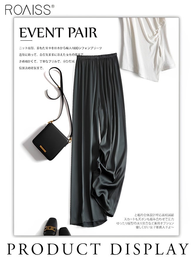 Women's Satin Silky Straight Pants Casual Wide-Leg Pants With Elasticated Waist And Draped Feel