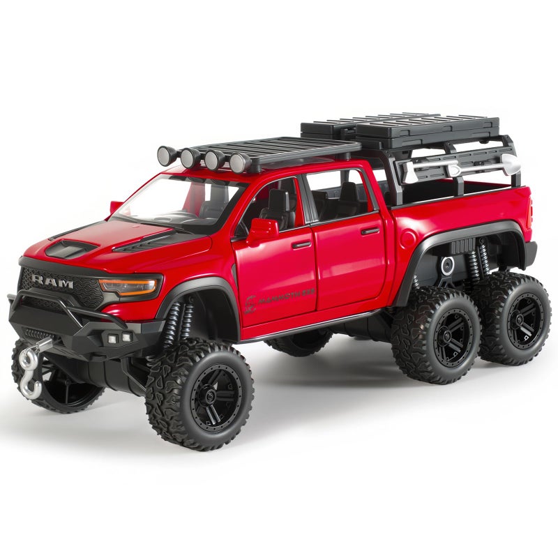 FRJV Toy Trucks for Boys 132 Diecast Trucks Mammoth Model TruckCollectible Pickup Truck Model KitPull Back Cars with Lights and SoundsToy Trucks for Boys Age 47Red - Image 3
