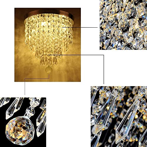 CRYSTA WORLD 3-W White K9 Crystal Chandelier Fixture,Modern Flush Mount Ceiling Light Fixtures Raindrop Chandelier- H 10.5" x D 8.5" (Antique, No-06 wh)(AC/DC) - Image 5