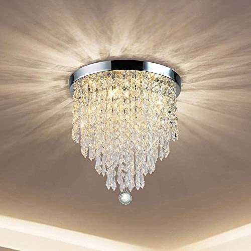 CRYSTA WORLD 3-W White K9 Crystal Chandelier Fixture,Modern Flush Mount Ceiling Light Fixtures Raindrop Chandelier- H 10.5" x D 8.5" (Antique, No-06 wh)(AC/DC) - Image 1