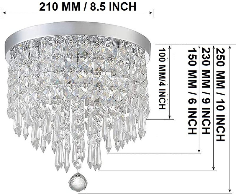 CRYSTA WORLD 3-W White K9 Crystal Chandelier Fixture,Modern Flush Mount Ceiling Light Fixtures Raindrop Chandelier- H 10.5" x D 8.5" (Antique, No-06 wh)(AC/DC) - Image 2