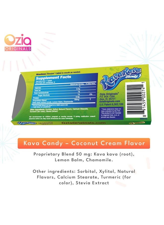 Ozia Originals Kava Kava Candy - 8 Kava Candies Per Pack, Kava Extract Stress Relief Supplement, Natural Kava Root Chill Happy Pill, Encourages Positive Mood - Coconut Cream Flavor, 4 Packs  - Image 4