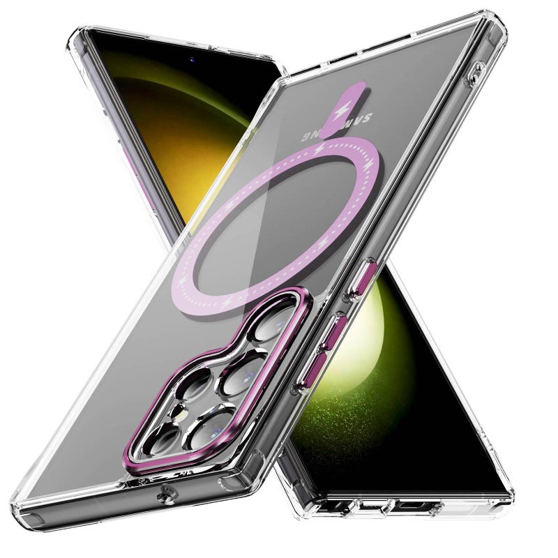 غطاء MagSafe بTPU لـ Samsung Galaxy S23 Ultra باللون وردي مغناطيسي من مادة TPU مع مغناطيس قوي ومقاوم لبصمات الأصابع مع مقاوم للصدمات مع حماية من السقوط للاستخدام المتكرر - Image 1