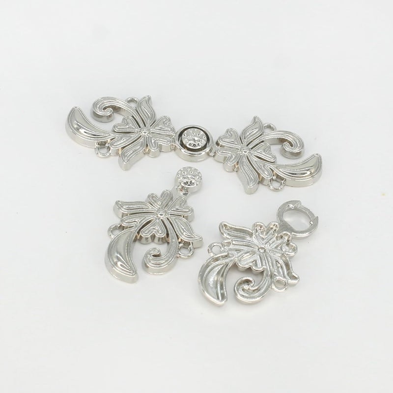 Ani Accessories 4 Pcs Silver metal Frog button Cloak Fasteners Unisex Cheongsam Buttons Vintage Cardigan Clip Frog Closure Metal Button For Kurti Kurta Jacket Shirt Coat Blazer DIY Art Craft - Image 4