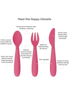 ezpz Happy Utensils - 100% Bpa Free Fork, Spoon & Knife For Toddlers + Preschoolers + Self-Feeding- 24 Months+ - Pink  - Image 3