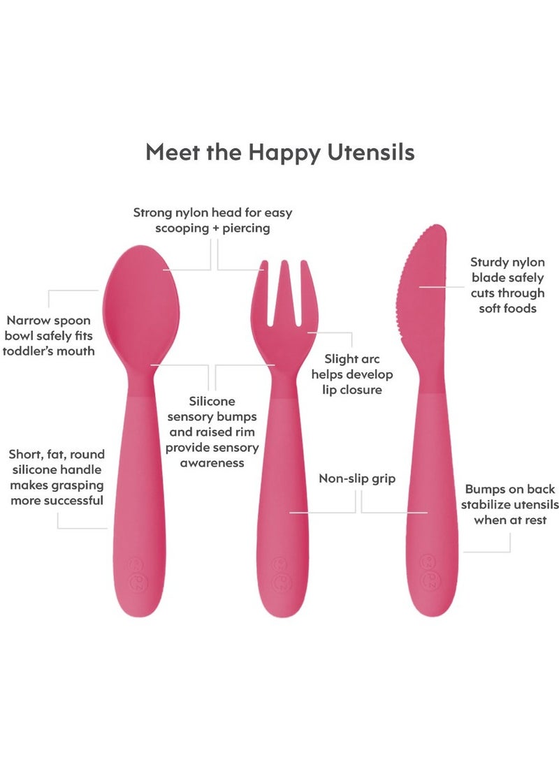 ezpz Happy Utensils - 100% Bpa Free Fork, Spoon & Knife For Toddlers + Preschoolers + Self-Feeding- 24 Months+ - Pink - Image 3