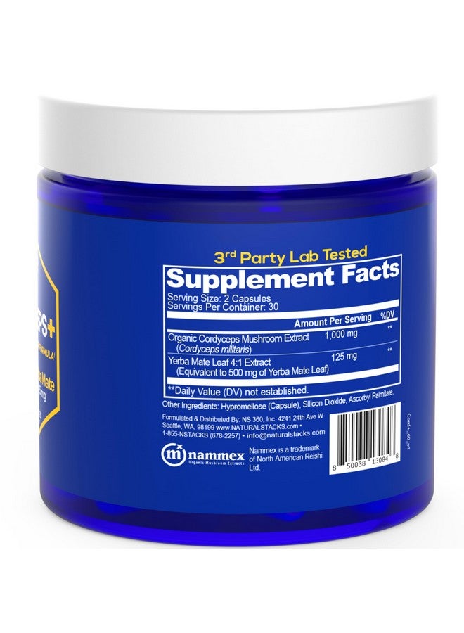 Natural Stacks Cordyceps Mushroom Capsules - 1000mg Cordyceps Extract & 125mg Yerba Mate Extract - 100% Fruiting Body Mushroom Supplement - Supports Brain Energy & Cognitive Performance - 60 Yerba Mate Capsules - Image 4