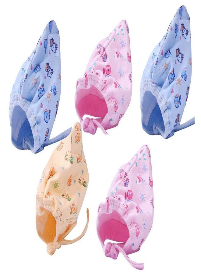 Gilli Shopee Baby Boy's and Baby Girl's Soft Cotton Caps with Tai Knot and Bonnet (Multicolour; 6-12 Months) - Set of 5 - Image 1