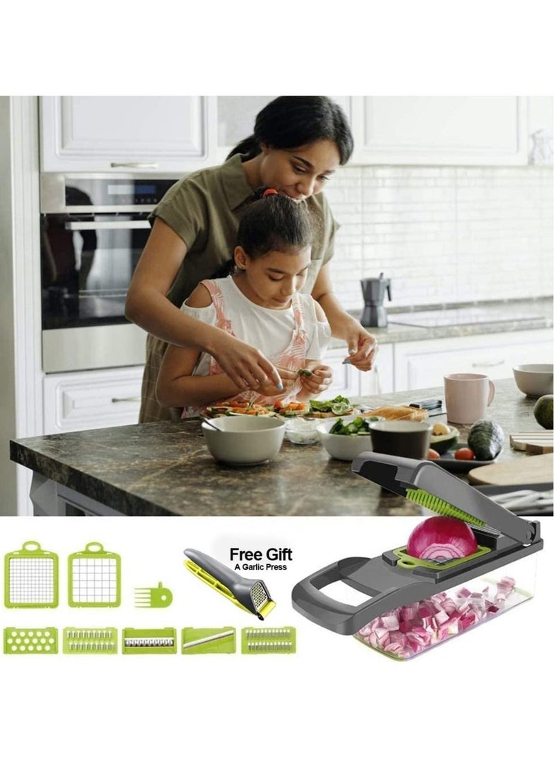 ELTRAZONE Vegetable Chopper 12 in 1 Veggie Spiralizer Food Slicer Onion Chopper Potato Dicer Cutter Cheese Grater with Large Container Drain Basket for Kitchen Tomato with Garlic Crush Press Chopper - Image 3