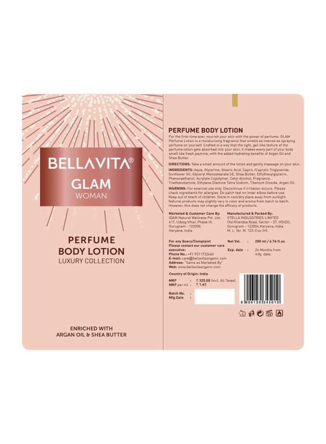 Bella Vita Luxury Glam Woman Perfume Body Lotion for Nourishing, Hydrating, Soft, Supple,Healthy Skin with Argan Oil and Shea Butter 200 Ml - Image 5