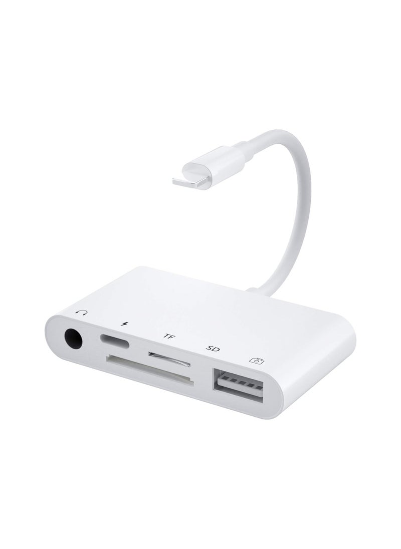 Generic - SD Card Reader for iPhone, Apple Camera Adapter，Lightning to 5 in 1 USB OTG Camera Connection kit with Camera Memory Reader and 3.5mm Headphone Jack, SD & TF Dual Card Slot, Support iPhone iOS 9.2-16+ - Image 1