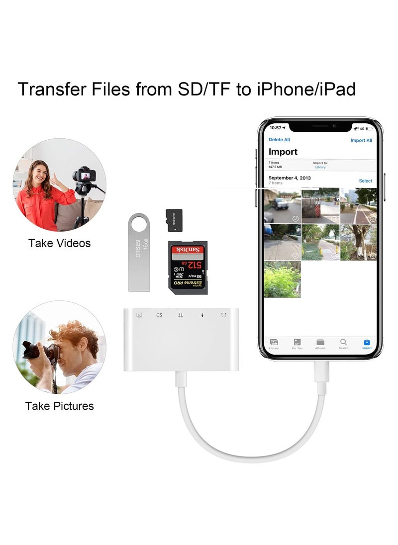 Generic - SD Card Reader for iPhone, Apple Camera Adapter，Lightning to 5 in 1 USB OTG Camera Connection kit with Camera Memory Reader and 3.5mm Headphone Jack, SD & TF Dual Card Slot, Support iPhone iOS 9.2-16+ - Image 1