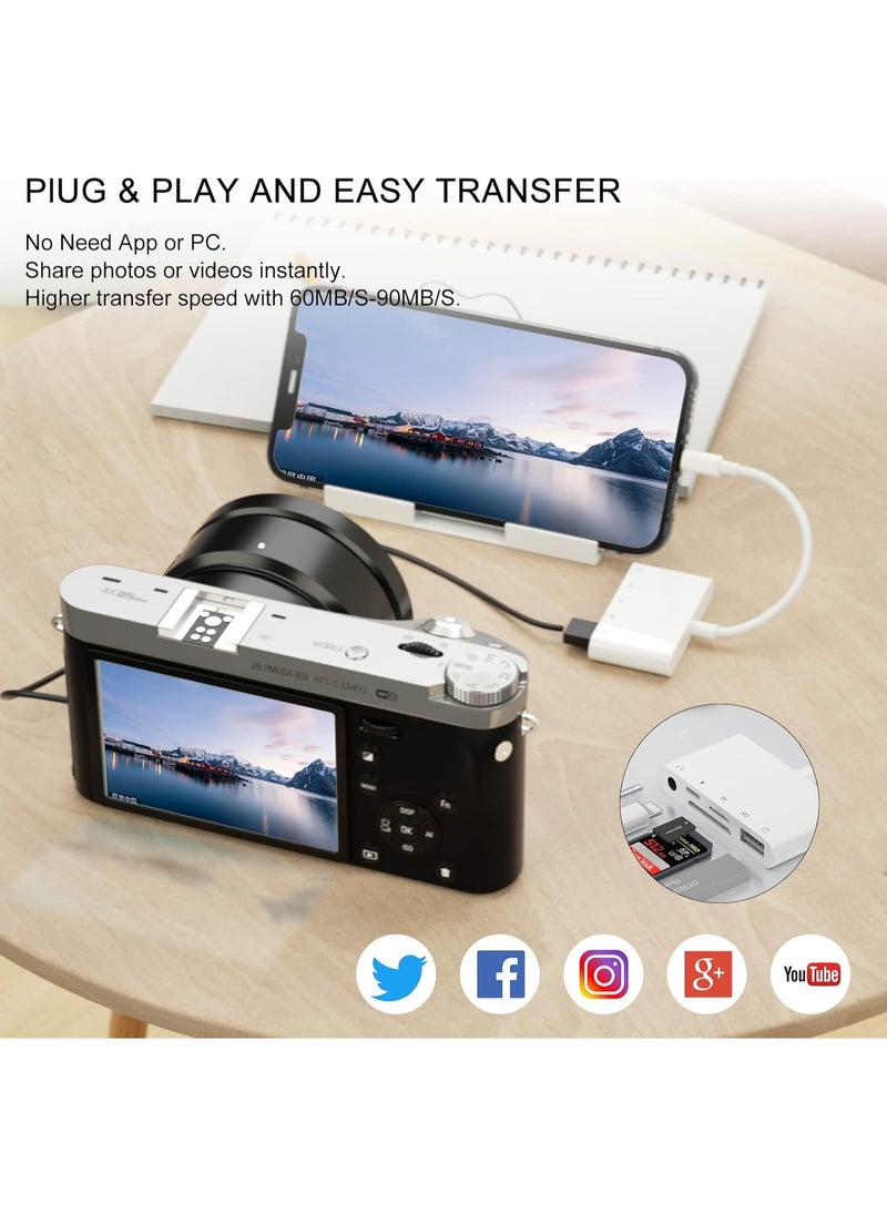 Generic - SD Card Reader for iPhone, Apple Camera Adapter，Lightning to 5 in 1 USB OTG Camera Connection kit with Camera Memory Reader and 3.5mm Headphone Jack, SD & TF Dual Card Slot, Support iPhone iOS 9.2-16+ - Image 1