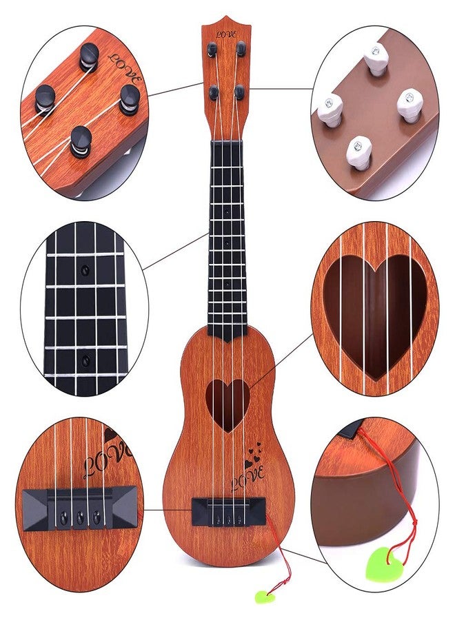 YEZI Classical Ukulele for Kids, Mini Toddler Guitar Toy with Pick, Educational Musical Instrument for Preschool Boys Girls, Early Learning Music Toy for Ages 3 4 5 6+ Years Old, Brown - Image 3