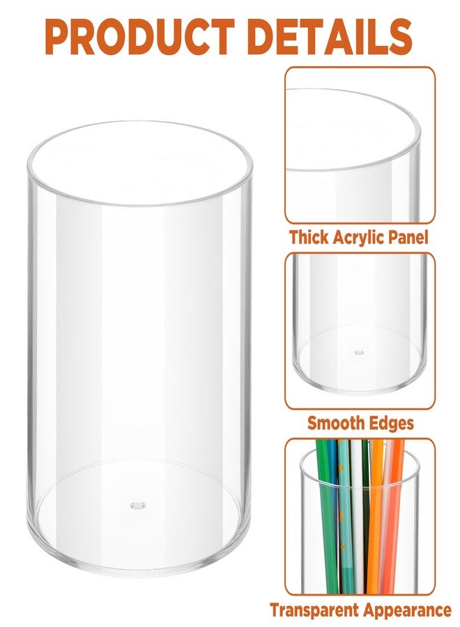 Tobeelec 6 Pack Clear Plastic Pen Holder Cylinder Container, Round Pencil Holder for Desk Pen Cups for Utensil Makeup Brush, Clear Stationery Organizer for School Home Supplies Office Desk Accessories - Image 3