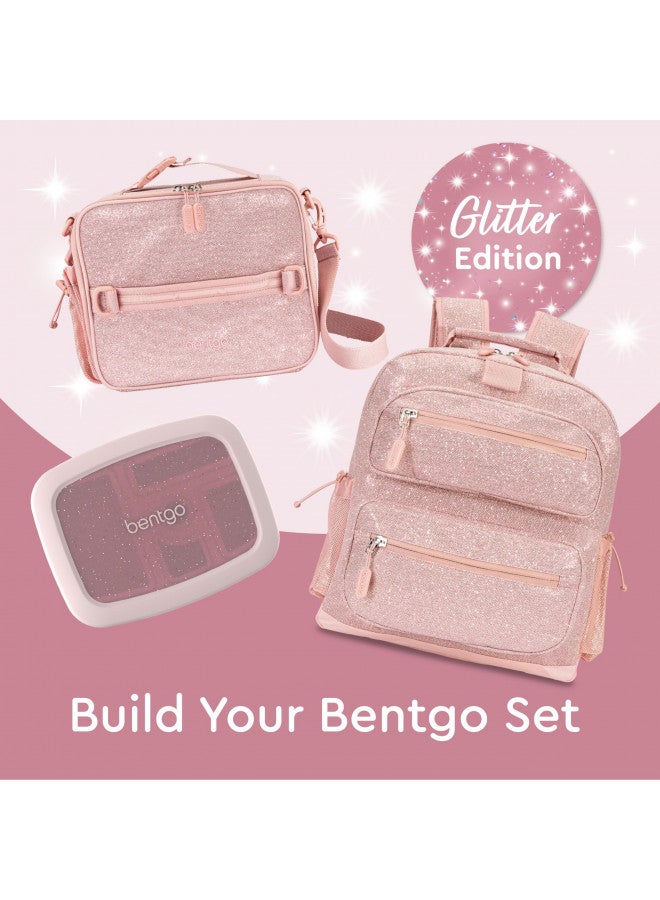 Bentgo Bentgo® Kids Lunch Bag - Glitter Design for Ages 3+, Durable, Double Insulated, Water-Resistant Fabric, Interior & Exterior Zippered Pockets, Water Bottle Holder (Glitter Edition Petal Pink) - Image 5