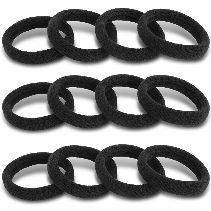 DWKFEOQ 120PCS DWKFEOQ Black Hair Ties for Women Girls, Elastic Ponytail Holders, Cotton Seamless Hair Bands, No Damage for Thick Hair, 1.8 Inch in Diameter (Black) - Image 2