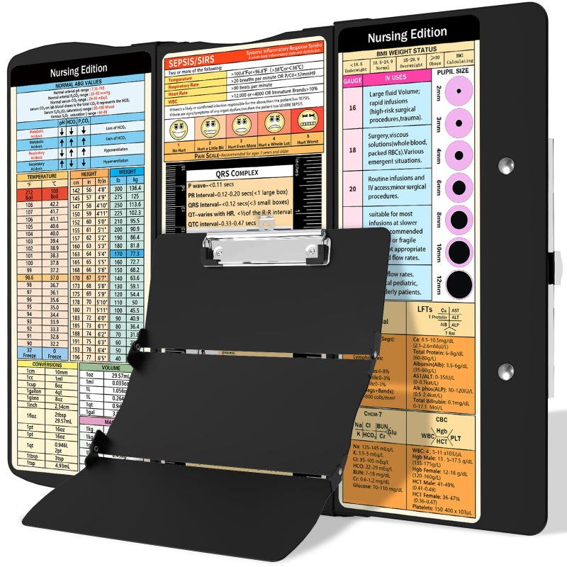 Trustnice Nursing Clipboard Foldable Clipboard Medical: Edition Cheat Sheets Aluminum 3 Layers Foldable Clipboards Nursing Pocket Size Profile Clip Nurse Clipboards Notepad for Nurses Students and Doctors - Image 1