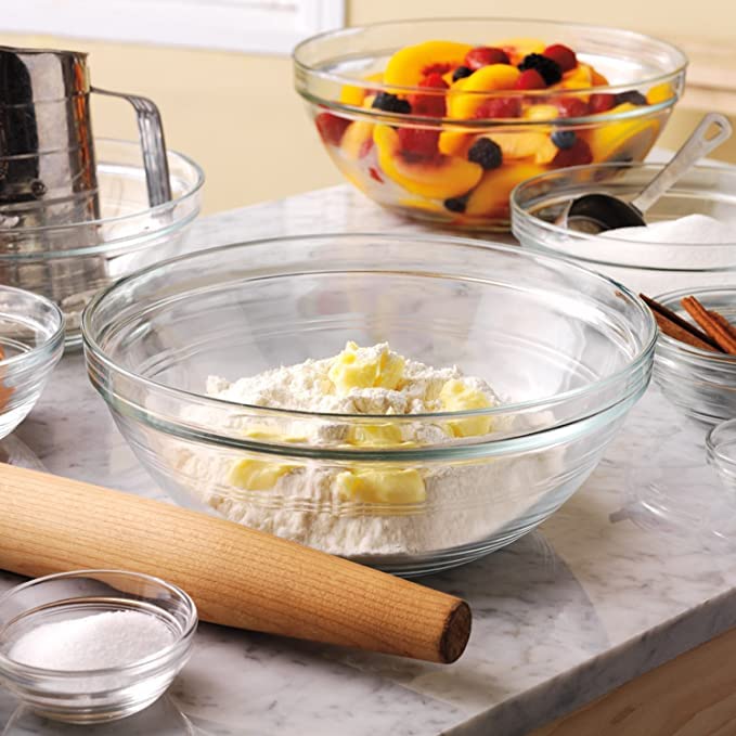 GLASSIMON Patti Round Bowl Mixing Bowl Set of 2 Capacity 1510 ml I Mixing Bowl Toughened Transparent Glass Bowl I Size 20 cm Diameter - Image 1