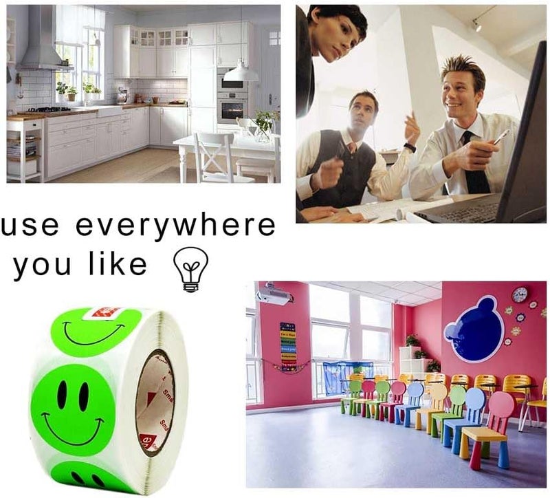 Hcode Round Happy Face Stickers Roll Circle Dots Paper Labels Reward Stickers Teachers Stickers 500 Pieces per Roll - Image 3