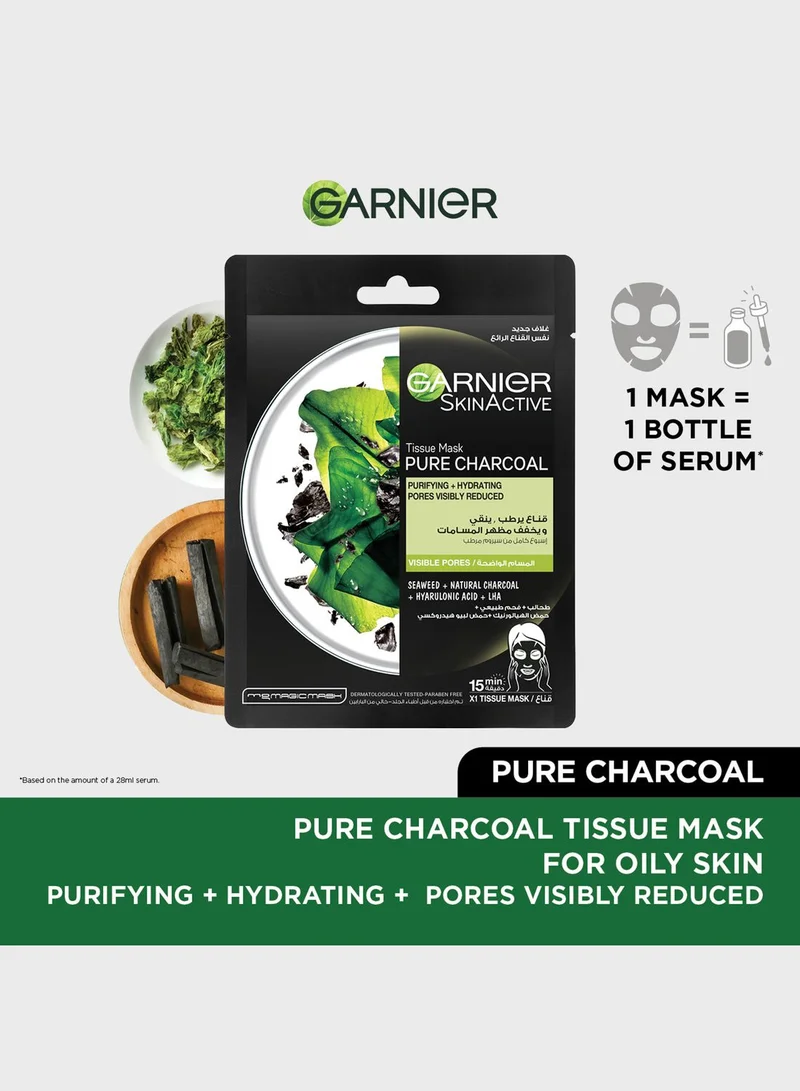 garnier SkinActive Pure Charcoal Purifying Hydrating Tissue Mask Bundle 2+1 FREE, Savings 26%