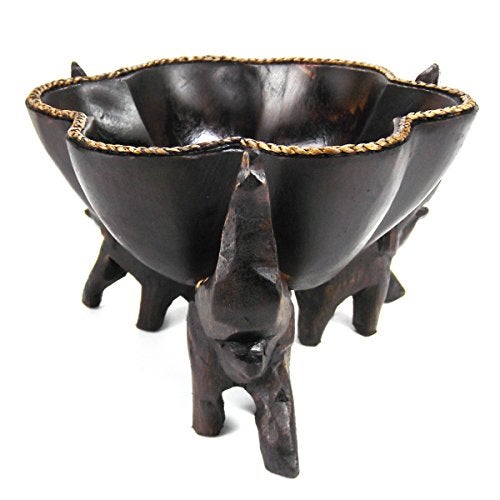 AeraVida 6 inches Triumphant Elephants Carved Rain Tree Wooden Bowl - Fair Trade Handicraft - Image 2