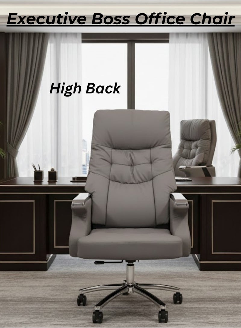 FURALUX Executive Ergonomic Office Chair, High Back Boss Chair with Thick Cushion Seat, Adjustable Height, 360° Swivel Computer Desk Chair, Comfortable Leather Office Chair for Home Office, Work & Study – Grey - Image 5