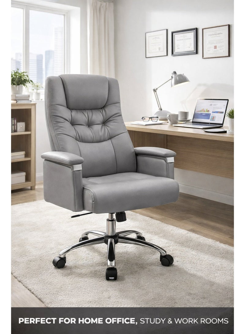 FURALUX Executive Ergonomic Office Chair, High Back Boss Chair with Thick Cushion Seat, Adjustable Height, 360° Swivel Computer Desk Chair, Comfortable Leather Office Chair for Home Office, Work & Study – Grey - Image 2
