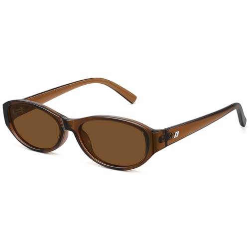 Fozono Retro Narrow Oval Sunglasses for Women Trendy Small Vintage Sun Glasses UV Protection FZN824 Brown/Brown - Image 1