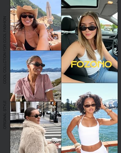 Fozono Retro Narrow Oval Sunglasses for Women Trendy Small Vintage Sun Glasses UV Protection FZN824 Brown/Brown - Image 2