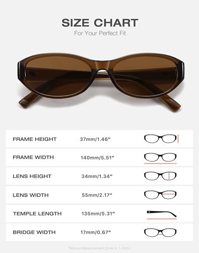 Fozono Retro Narrow Oval Sunglasses for Women Trendy Small Vintage Sun Glasses UV Protection FZN824 Brown/Brown - Image 5