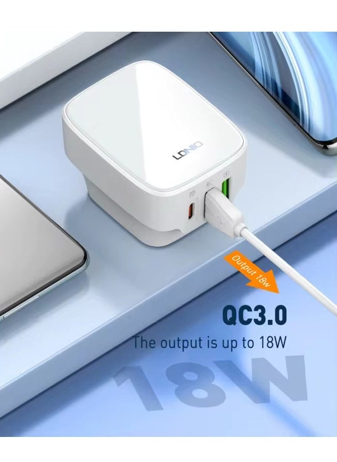 LDNIO USB C Charger Plug, 32W USB Charger 3-Port Multi USB Charger Fast Charging Type C PD Power Adapter for Samsung S21, S23, S22 Ultra, S10, A13, iPhone 15/14/13/12/11 Pro Max/ XR White  - Image 2