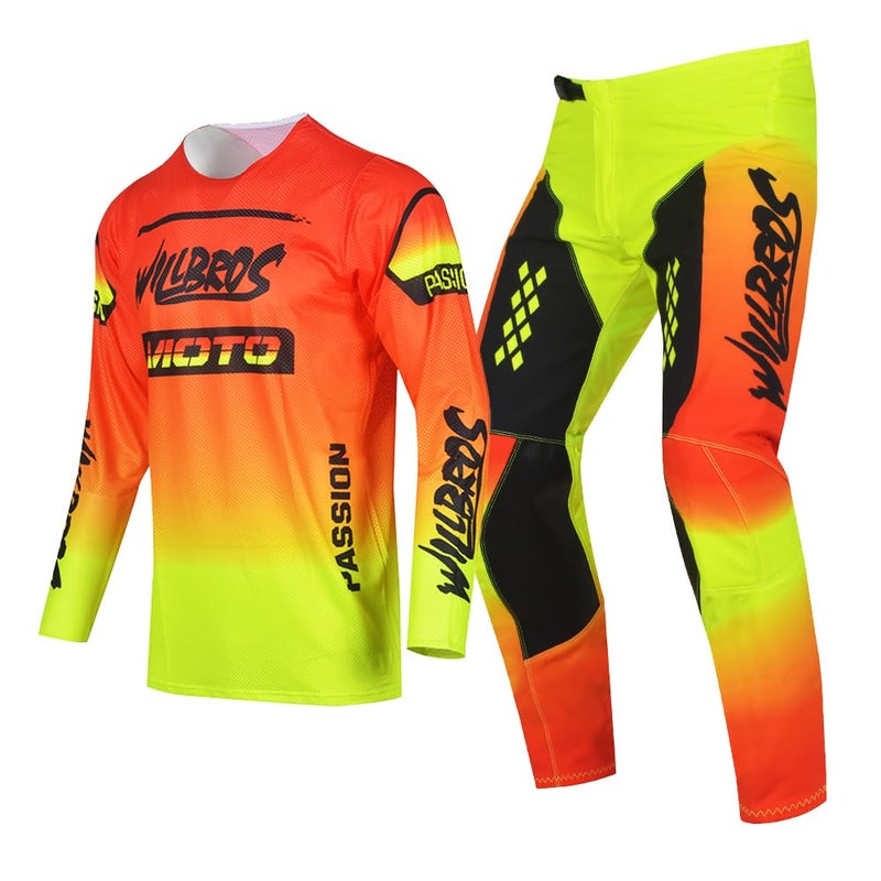 Willbros Youth Moto Gear Set Pant and Jersey Combo for Kids MX Motocross Children Racing Suit Offroad MTB Motorcycle Boys Girls Orange Yellow YL - Image 2