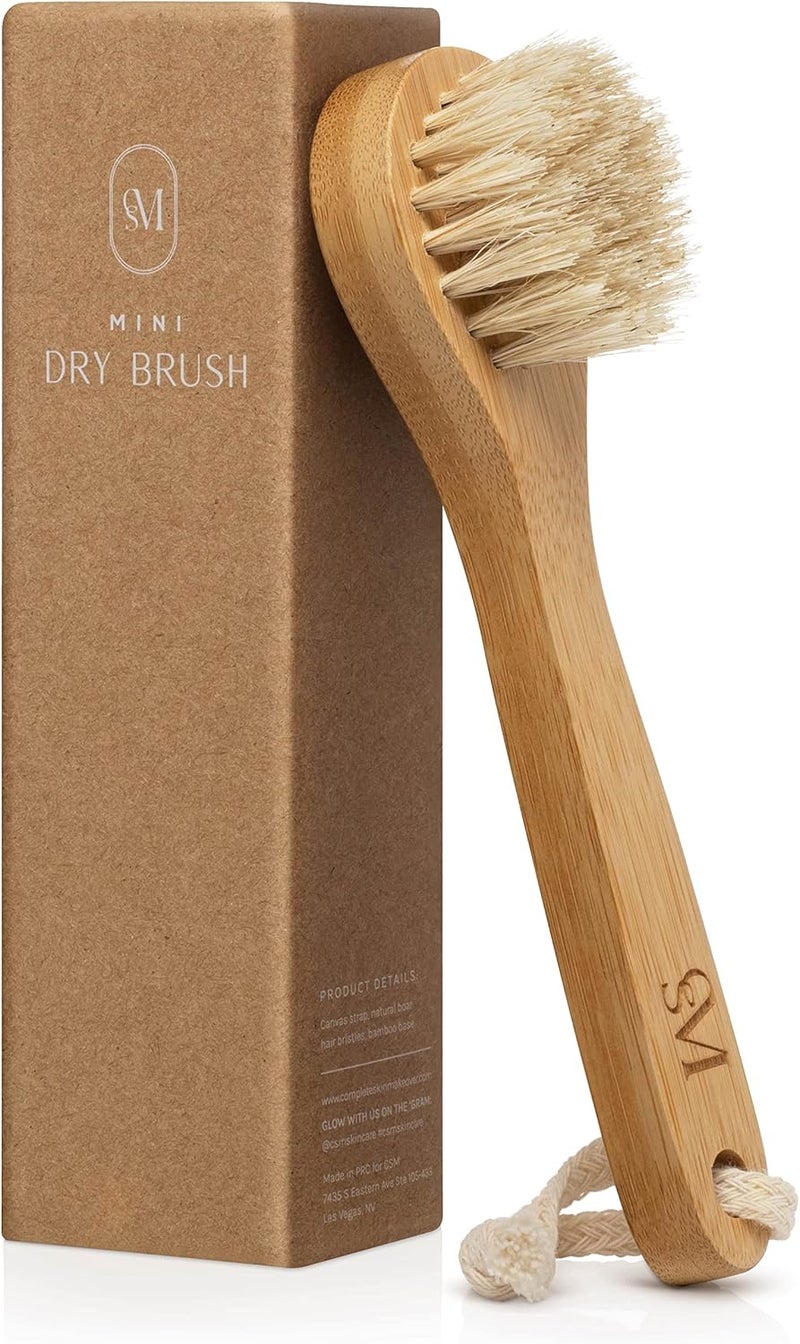 CSM Mini Dry Brush Natural Bristle Small Body Brush Exfoliating Facial Cleansing Brush for Soft Skin and Other Sensitive Areas Like Your Neck Chest and Nails - Image 1