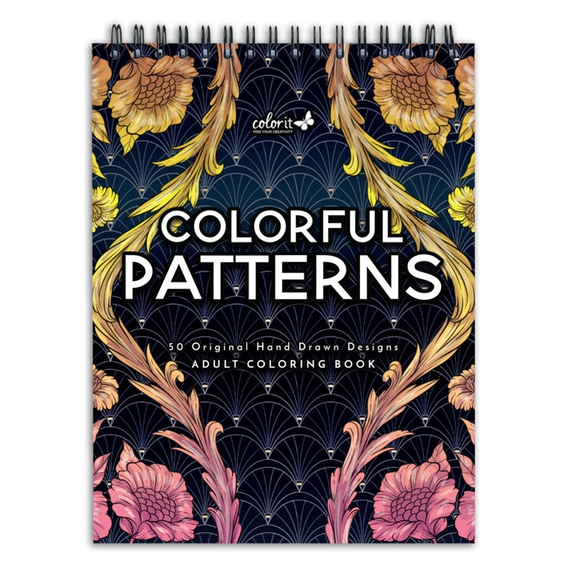 كتاب تلوين ملون للبالغين من ColorIt مع 50 تصميمًا أصليًا غلاف صلب قابل للطي ورق ماص للحبر للفنون والحرف
