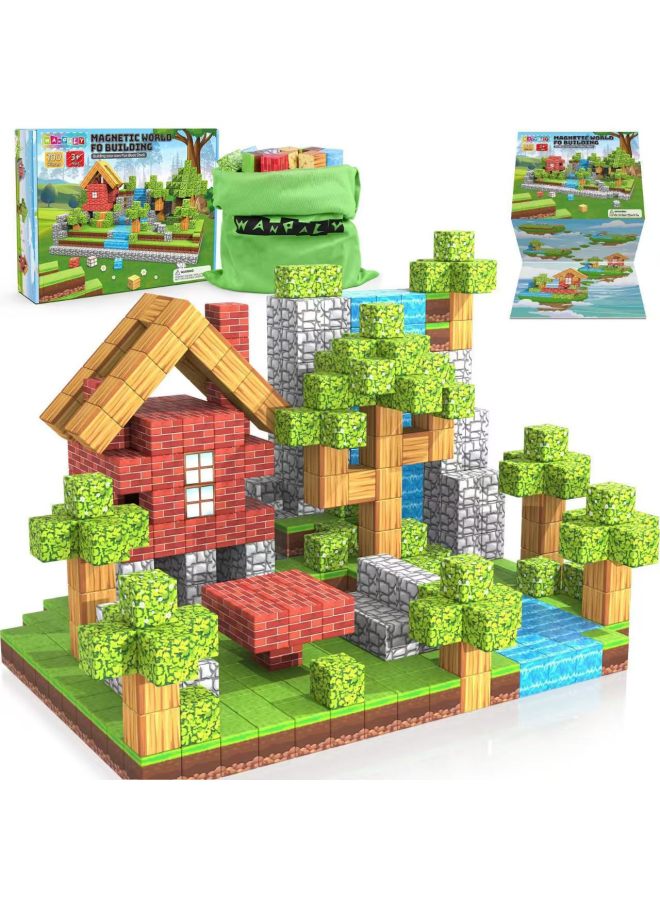 My Magnetic Square Magnet Stone 2.5CM Building Blocks World Children's Educational Assembled Toy Boy Gift-Color:2.5cm Liushui House 1 [55pcs] Free 2 Dolls  - Image 2