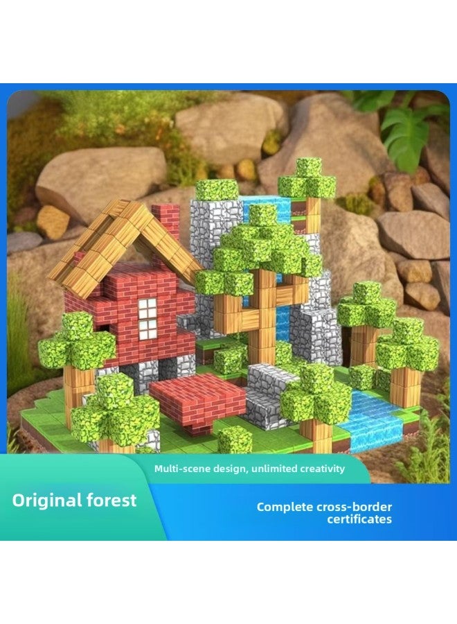 My Magnetic Square Magnet Stone 2.5CM Building Blocks World Children's Educational Assembled Toy Boy Gift-Color:2.5cm Liushui House 1 [55pcs] Free 2 Dolls  - Image 5