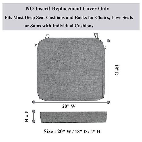 FUNHOME Outdoor Chair Cushion Covers 2 Pack, No Insert! Patio Cushion Covers Replacement 20" x 18" x 4", Water Resistant Chair Cushion Slipcovers, Grey (Covers ONLY) - Image 3