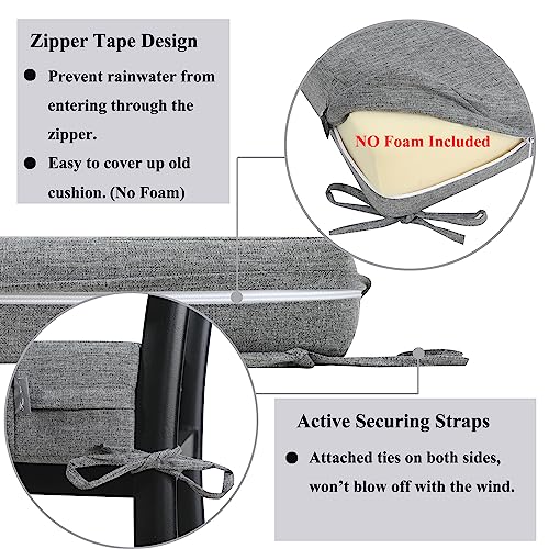 FUNHOME Outdoor Chair Cushion Covers 2 Pack, No Insert! Patio Cushion Covers Replacement 20" x 18" x 4", Water Resistant Chair Cushion Slipcovers, Grey (Covers ONLY) - Image 4