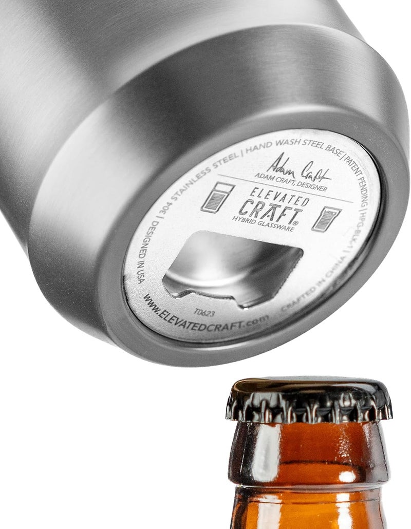 Elevated Craft Hybrid Vacuum Insulated Stainless Steel Base with Removable Pint Glass Insert, Ideal Insulation for Beers & Cold Beverages with Built-in Bottle Opener, Durable & Stylish, Black (16 oz) - Image 2