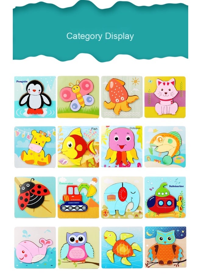 ألغز خشبي ثلاثي الأبعاد ممتع لتعليم الأطفال الصغار - أشكال حيوانات وسيارات وغيرها - Image 2