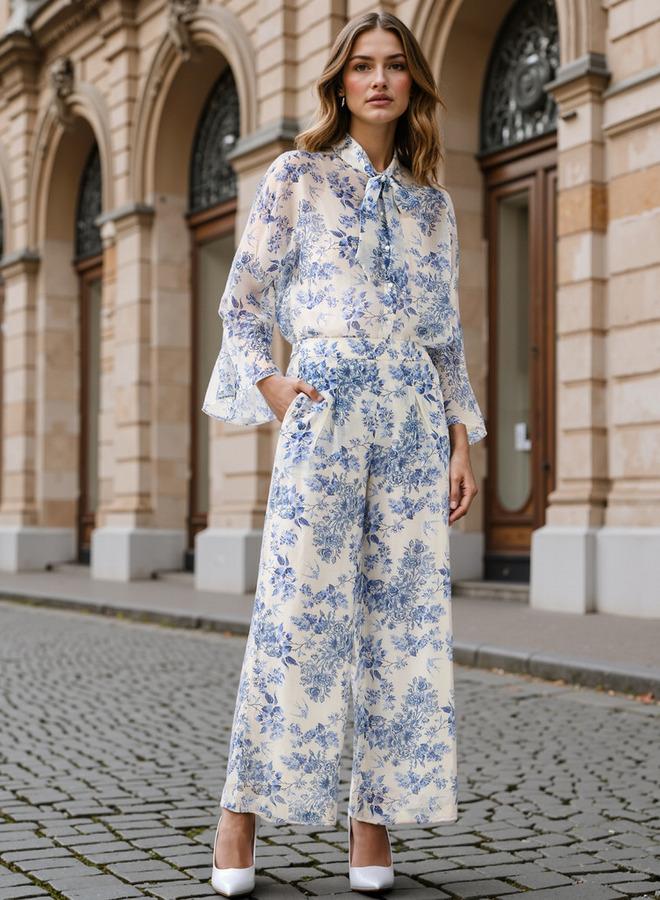 ايكونيك بنطلون واسع بطبعة زهور أيقونية شاملة - Image 2