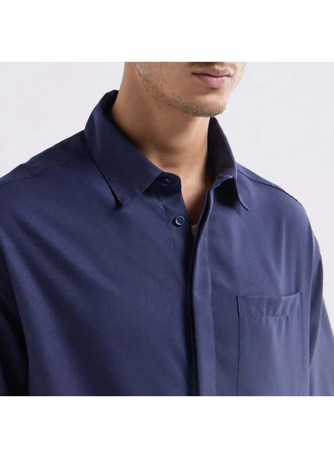 FAV Regular Fit Solid Shirt with Collar and Short Sleeves