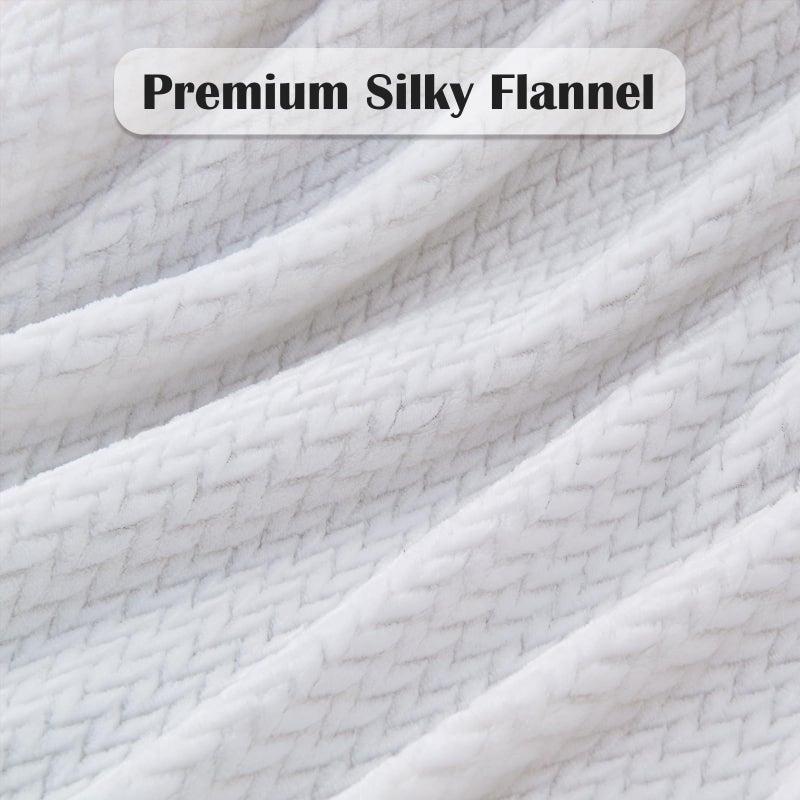 NEWCOSPLAY Super Soft King Blanket White Premium Silky Flannel Fleece Leaves Pattern Lightweight Bed Blanket All Season Use (White, King(90"x110")) - Image 5