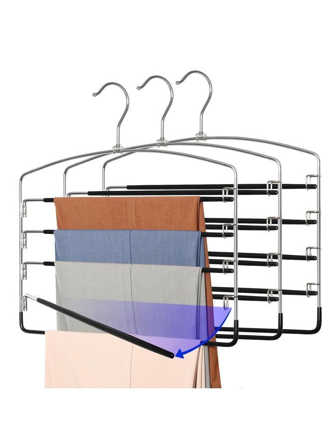 Topia Hanger Pant Hangers Space Saving 3 Pack Yoga Pants Leggings For Closet Non Slip 5 Tier Swing Arm Organizer Trouser Jeans Slack - Ct49B - Image 1