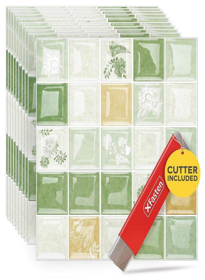 XFasten Square Peel and Stick Backsplash for Kitchen 10pcs 12” x 12” + Cutter Ornamental Tile Peel and Stick Tiles Stick on Self Adhesive Backsplash Tile for Kitchen and Bathroom - Image 1